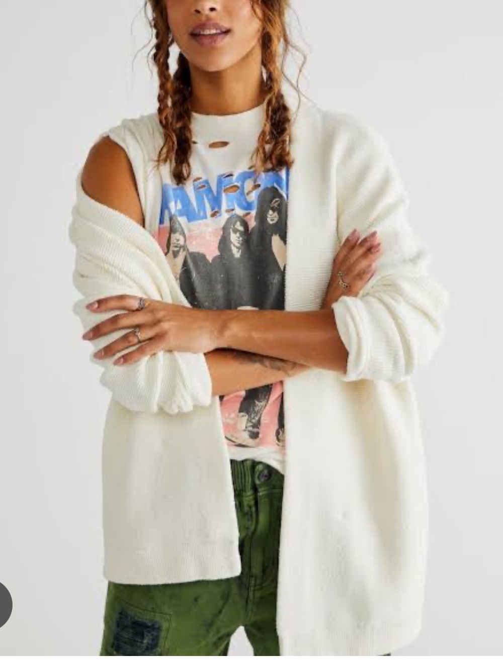 free people ottoman Open-Front Cream Cardigan Sweater XL
